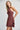 Cascade Midi Dress - Ruched A Line Textured Halter - Brick